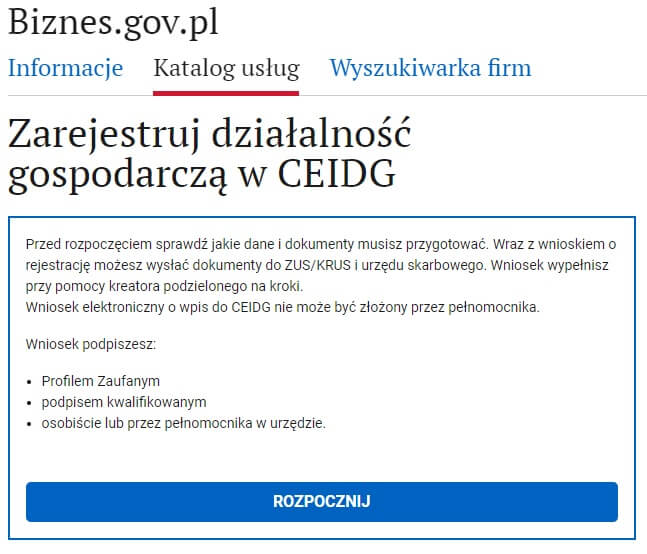 Rejestracja działalności gospodarczej w ceidg